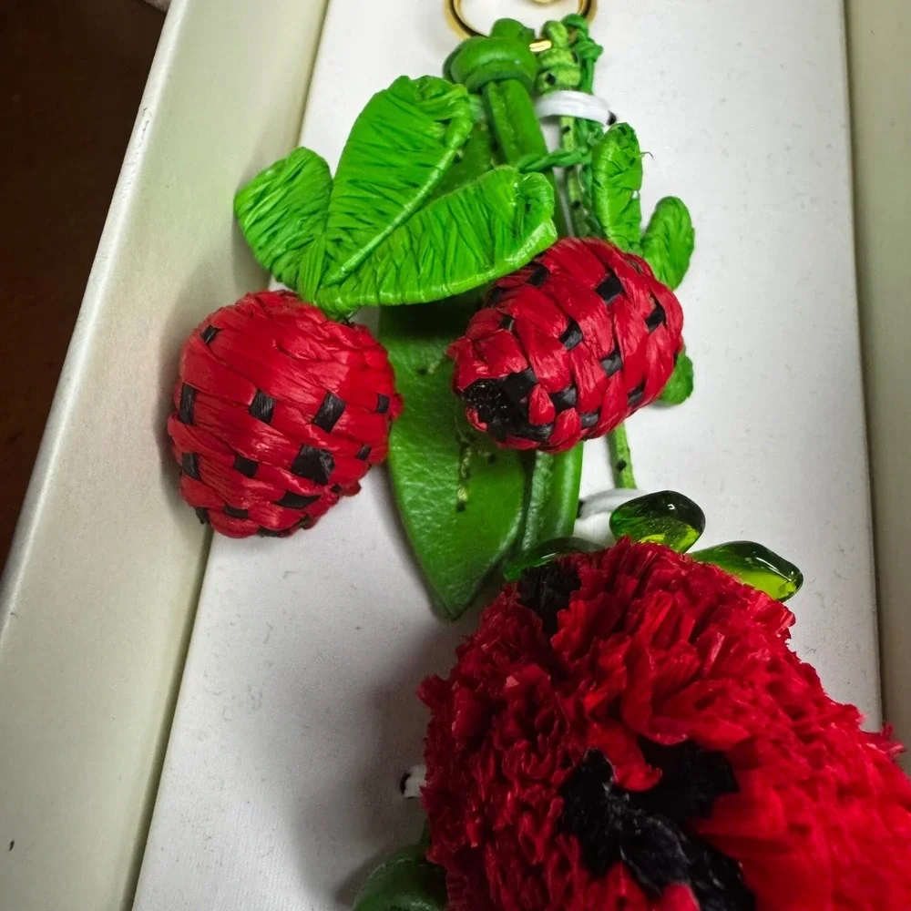 Boho Raffia‎ Flower Berry Keychain Bag Charm Tassel Clip Straw Trendy